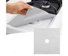 DeWin Gasherd-Schutzabdeckung, Gasherd-Brenner-Abdeckungen, antihaftbeschichtete Ölschutzmatte, Küchenwerkzeug, Gasherd-Brenner-Abdeckungen, 4 Stück, 2 Farben (Farbe: Silber)