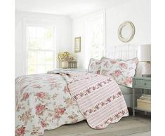 Cozy Line Home Fashions Bettwäsche-Set mit floralem Muster, Baumwolle, wendbar Queen - 3 Piece Rosa Pfingstrose