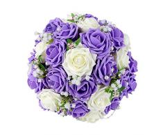 Febou Hochzeitsstrauß Brautjungfer Blumenstrauß Brautstrauß Künstliche Blumen für Hochzeit, Party und Kirche B-lila+weiß