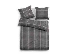 TOM TAILOR 0009877 Flanell Bettwäsche Garnitur mit Kopfkissenbezug (Baumwolle) 1x 155x200 cm + 1x 80x80 cm, hellgrau