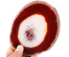 Nupuyai Polierter Achat Geodenscheiben Untersetzer Getränkeuntersetzer 2er Set Naturstein Plattenkarte Hochzeit Deko Stein Dekoration 7,6-10,2 cm Brown(Natural Edge)