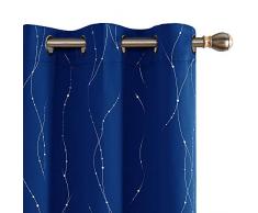 Deconovo Verdunkelungsvorhang, Wellenlinie und Punkte, Foliendruck 38W x 36L Inch königsblau