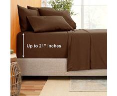 Empyrean Bettwäsche Bamboo Blend 6-teilig 21 Bettlaken Set - Bambus und Mikrofaser Mischung - extra tiefe Taschen Bettlaken - pflegeleicht faltenfrei bügelfrei Split King Size schokobraun