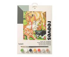 Reeves PPPNJ78 Malen nach Zahlen, Größe 22 x 30cm - Motiv: Hund&Katzen - 1 Pinsel, 7 Acrylfarben in 5ml Töpfchen