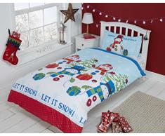 Christmas Kids Weihnachten Kinder Eisbär Pinguine Weihnachts Quilt Bettbezug und 2 Kissenbezüge Bettwäsche-Set, Mehrfarbig, Doppel