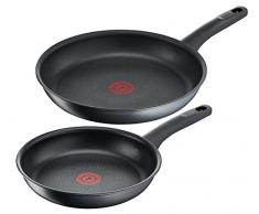 Tefal G12490 Titanium Fusion Pfannen-Set 24 cm und 28 cm (Titanium Excellence Antihaft-Versiegelung, Thermo-Spot, Hard Fusion Außenschicht, für alle Herdarten inkl. Induktion geeignet) Schwarz