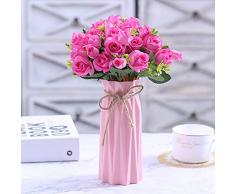 Nadalan Künstliche Blumengestecke Bulk mit Vase, Kunstrose, Seiden-Kunststoff, für Zuhause, Schreibtisch, Garten, Party, Hochzeit, Dekoration rosarot