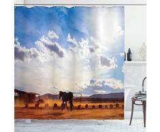 Ambesonne Western Decor Duschvorhang Pferd im Monument Valley Open Sky mit Wolken in Arizona Amerika Landschaft Stoff Bad Decor Set mit Haken 70 Zoll Creme blau