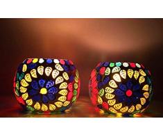 SouvNear Teelichthalter, Glas, Mosaik-Blätter, handgefertigt, mehrfarbig, Votivkerzenhalter – dekorativer Teelichthalter