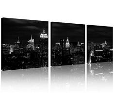 qicai Wandbild Gemälde Schöne Stadtbild New York City Skyline schwarz & weiß Prints auf Leinwand New York Leinwand Schwarz und Weiß das Bild NYC City Bilder Öl Gemälde für Home Decor, 3 Stück/Set, B&W New York City Skyline, 12x12inchx3