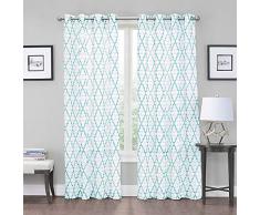 Ruthys Textile Vorhang - 2 x 96,5 x 213,4 cm Panels mit Ösen - marokkanische Fliesen Spalier Bestickt Voile Vorhänge - für Schlafzimmer, Wohnzimmer oder Esszimmer Fenster Aqua