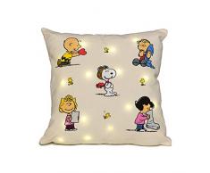 Kanguru SNOOPY Kissen mit 15 LEDs, leuchtet die Haus, Deko für das Sofa, Idee Geschenk für Weihnachten und für Abende mit Freunden. Weich und Deko Light Cushion Peanuts, 39 x 39 cm, Futter: 57% Polyester, beige, Einheitsgröße