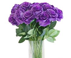 Bringsine Künstliche Kunstblumen, echte Haptik, PU-Seide, Rosen, Dekoration für Brautschmuck, Hochzeit, Blumenstrauß, Geburtstag, Hotel, Party, Garten, Blumendekoration violett