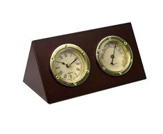 Nauticalia Tischuhr und Barometer-Set, 17 cm, Messing, Chrom, 10 cm