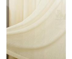 MYSTIC-HOME Leinen-Vorhänge 160 cm Länge, Voile-Vorhänge für Wohnzimmer, Schlafzimmer, Fensterbehandlungen, halbknisternde Vorhänge für Hof, Terrasse, Villa, Stube, 2er-Set, 132 x 160 cm Modern 52Wx95L beige
