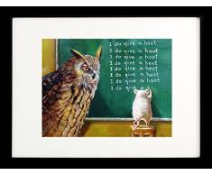 Buyartforless Work Poster mit Kreidetafel I do give a Hoot – Eule und Maus von Lucia Heffernan, 35,6 x 27,9 cm, Grün