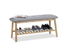 Relaxdays Schuhbank Bambus f. 4 Paar Schuhe, gepolsterte Sitzbank f. 2 Personen, gemütliche Garderobenbank, natur-grau
