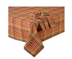 Cottage Klassische Herbst-Tischdecke für Küche und Esstisch, kariert, warme, satte Herbstfarben für Herbst und Erntedankfest, Tischplatte Casual und formelle Esszimmer 70 Round Burgundy, Wine, Green, White