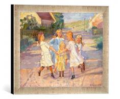 Gerahmtes Bild von Anna Kristine Ancher Kinder beim Ringelreihen, Kunstdruck im hochwertigen handgefertigten Bilder-Rahmen, 40x30 cm, Silber Raya