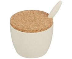 Ein domo pv-bam-6228 Point-Virgule Zuckerdose und Löffel Kork Deckel Ø 7,8 cm H 6 cm, Bambus, Fasern, Off Weiß