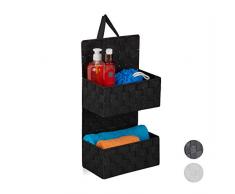 Relaxdays Hängeorganizer Stoff, 2 Fächer, Schlaufe zum Aufhängen, Türorganizer Bad, PP, HBT: 48 x 25 x 15 cm, schwarz