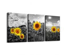 Leinwandbild, Motiv Sonnenblumen, für Wohnzimmer, Schlafzimmer, Dekoration, Wandmalerei, Badezimmer, Wanddekoration, Heimdekoration, Küche, Poster, Kunstwerk, 40,6 x 30,5 cm, Schwarz / Weiß, 3-teiliges Set