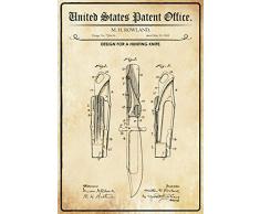Schatzmix Patent für EIN Jagdmesser Metallschild 20x30 Deko tin Sign Blechschild, Blech, Mehrfarbig, 20x30 cm