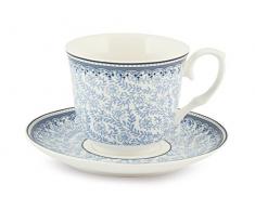 H+H 6280 Set Tee Tassen, Porzellan, Blau, 2 Einheiten