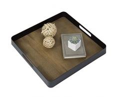 MyGift Serviertablett mit Griffen, rustikal, gebranntes Holz und Metall, 45,7 cm