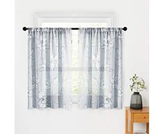 MRTREES Bedruckte transparente Vorhänge für Wohnzimmer, Leinen, strukturierte Vorhang, Schlafzimmerstange, Tasche, Fenster Landhausstil W30×L45 Flower-Grey