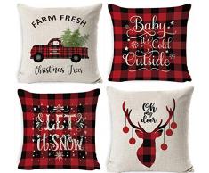 Fotbor Kissenbezüge, 2 Stück, gemütlich, Lendenkissen, modernes Bauernhaus für Couch Sofa Zuhause Indoor Outdoor Dekorative gestreifte Jacquard-Muster, Chenille, 30,5 x 50,8 cm 18x18 weihnachtsrot