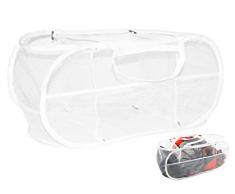 Knocbel Wäschekorb, Netzverstärkt, Pop-Up, praktischer Wäschekorb mit 3 Fächern und großer Seitentasche 1-Pack weiß