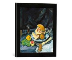 Gerahmtes Bild von Georges Leslie Hunter Stillleben mit Melone, Glas und einem Fächer, Kunstdruck im hochwertigen handgefertigten Bilder-Rahmen, 30x40 cm, Schwarz matt