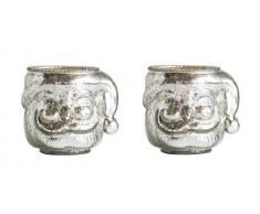 Creative Co-op Teelichthalter aus Mercury-Glas, Motiv Jolly Santa, 2 Stück