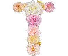Künstliche Ornamente mit Blumenbuchstaben, 30,5 x 24 x 1,5 cm, eine tolle Ergänzung für Zuhause, Dekoration an Vordertür und Wand, geeignet für Babyparty, Party, Babyzimmer, Dekorationen (pink) T