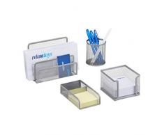 Relaxdays Schreibtisch Organizer Set 4-teilig, Mesh Metall Zubehör mit Briefablage, Stiftehalter und Zettelbox, silber