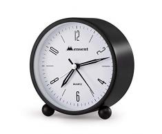 Mensent Herrenwecker 10,2 cm runder lautloser Analog-Wecker ohne Ticken, mit Nachtlicht, batteriebetrieben, super leiser Wecker, einfaches Design neben dem Schreibtisch Wecker (weiß) schwarz