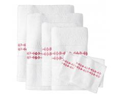 Sabrina Soto® 100% Baumwolle Weiß Boutique Luxus 6-Teiliges Set, Badetücher, Handtücher und Waschlappen Rose