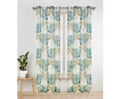 Popular Home 934298 Wandtafel The Darlene, Elegantes Blumenmuster, inklusive Ablage Oben, mit 6 matten Silbertüllen, 137 x 213 cm 54X84 blaugrün