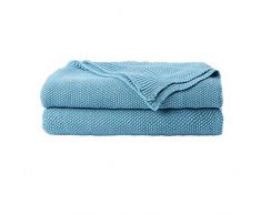 PiccoCasa Überwurf, 100 % Baumwolle, weich, solide, dekorative Strickdecke für Sofa, Couch, Schlafzimmer, baumwolle, Blau - Horizon Blue, 50 x 60