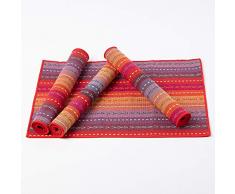 Holz trifft Farbe Baumwolle Tischsets gewebt geflochten Gerippter waschbar Küche Tisch MATS SET von 4, 30,5 x 45,7 cm rot