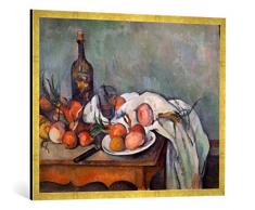 Gerahmtes Bild von Paul Cézanne Stilleben mit Zwiebeln, Kunstdruck im hochwertigen handgefertigten Bilder-Rahmen, 100x70 cm, Gold Raya