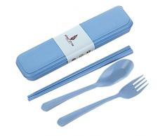 Windspeed 3-teiliges Besteck-Set - tragbares Besteck, Löffel, Essstäbchen, Gabel mit Reise-Tragetasche, für Reisen, Camping blau