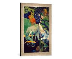Gerahmtes Bild von Paul Gauguin Das weiße Pferd, Kunstdruck im hochwertigen handgefertigten Bilder-Rahmen, 40x60 cm, Silber Raya
