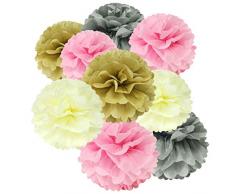 Wrapables Set von 12 Seidenpapier Pom Pom Party Dekorationen für Hochzeiten, Geburtstag Parteien Baby Duschen und Kinderzimmer Decor, grau/Elfenbein/pink/Hellbraun