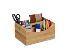 Relaxdays Schreibtischorganizer Bambus, Stifteköcher, 4 Fächer, Griff, natürliche Maserung, HxBxT: ca. 12 x 25 x 18 cm, natur