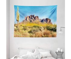 ambesonne Saguaro Kaktus Decor Kollektion, Blooming BRITTLEBUSH Aberglaube Wilderness der Berg Phoenix View, Schlafzimmer Wohnzimmer Wohnheim Wandbehang Wandteppich, 203,2 x 152,4 cm, orange braun