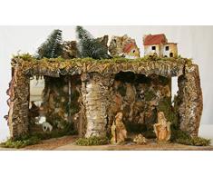 euroMarken Weihnachtskrippe Natalizio Leere Krippe, Waldhäuschen und Moos mit Lichtern, 58 x 34 x 37 cm 58 x 34 x 37 Mehrfarbig