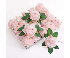Olivachel Künstliche Rosenköpfe mit Stielen und Blättern, Seidenblumen für Zuhause, Dekoration, Hochzeit, Blumenstrauß, Party, DIY Girlande Blassrosa, 20 Stück