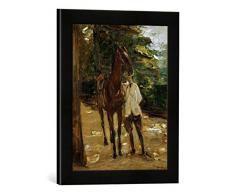 Gerahmtes Bild von Max Liebermann Pferdebursche mit Pferd, Kunstdruck im hochwertigen handgefertigten Bilder-Rahmen, 30x40 cm, Schwarz matt